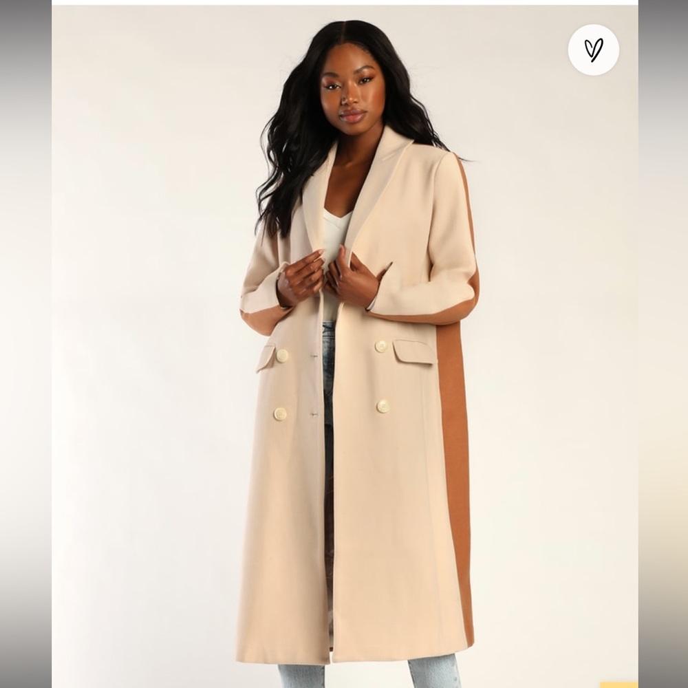 Double the Chic Cream and Brown Color Block Coat
